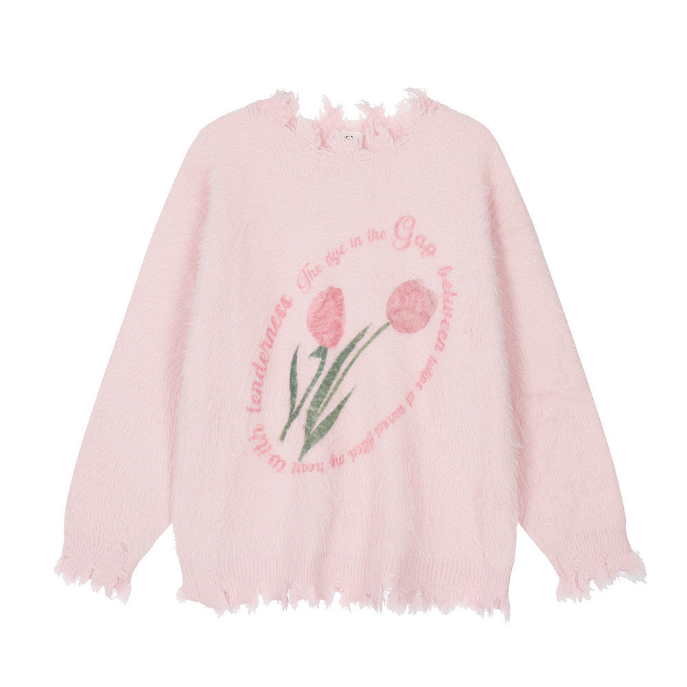 Flower Print Loose Sweater Bottoming Men