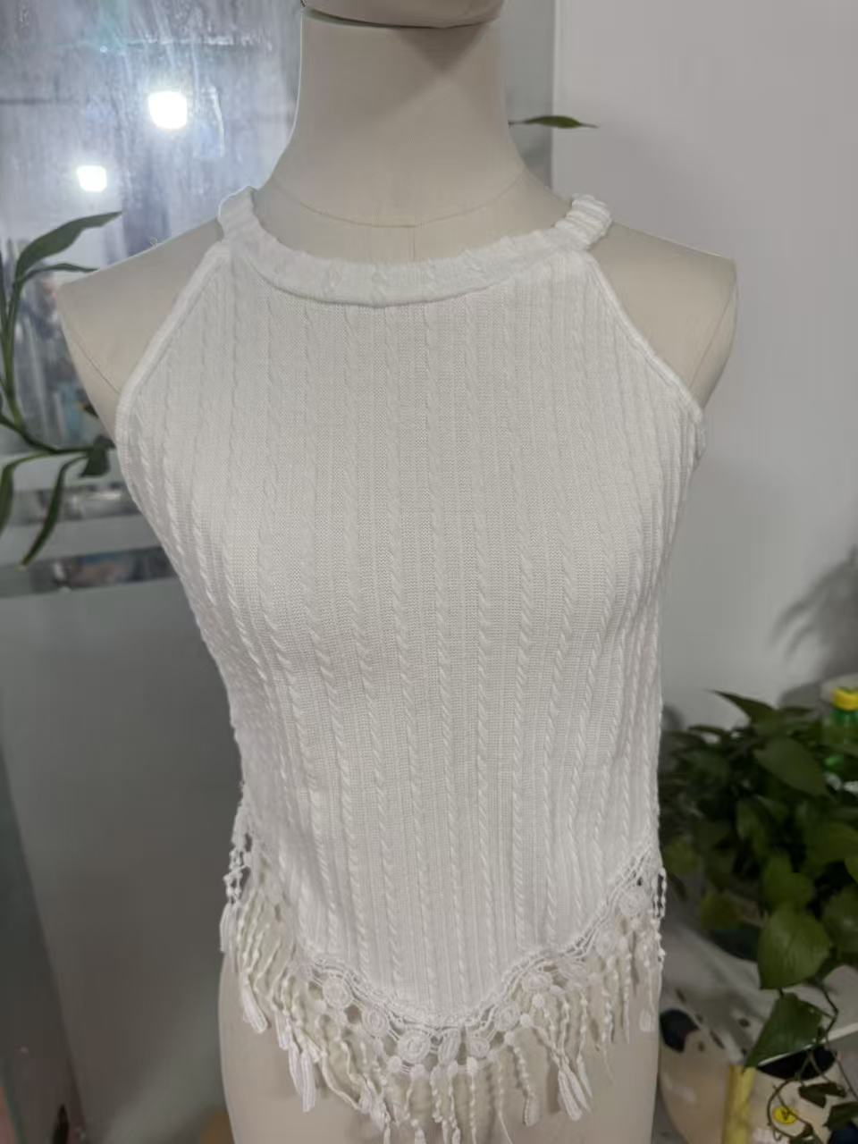 New Fashion Elegant Tassel Crop Top Slim-Fitting Slimming Navel-Exposing Top