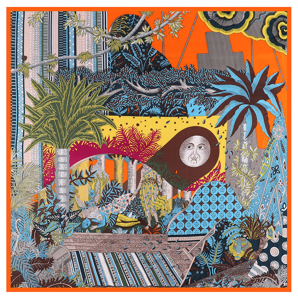 Floral Carriage Twill Large Square Silk Scarf Sunscreen Shawl