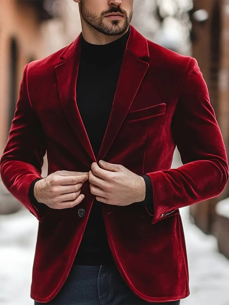 Velvet Blazer For Men Slim-fit Wedding Suit
