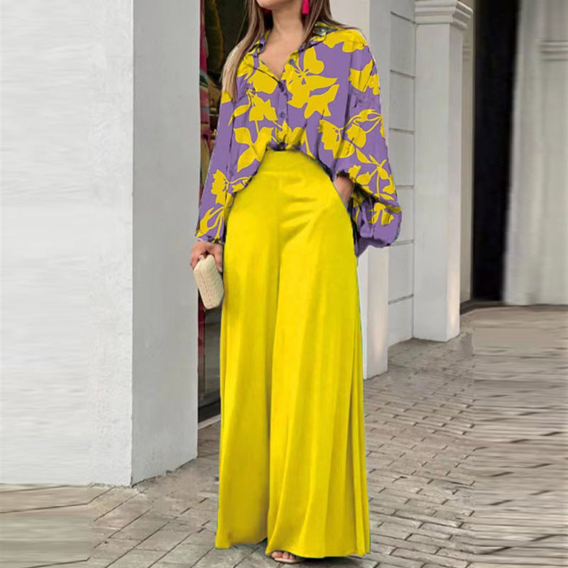 Fashionable Printed Wide-leg Pants