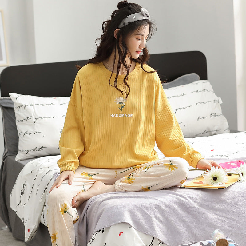 Spring And Autumn Simplicity Sweet Women's Pajamas Suit