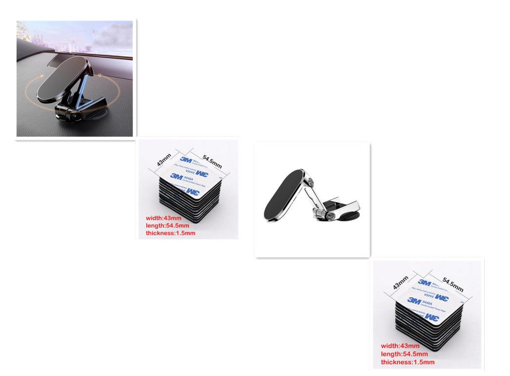 Foldable magnetic car phone holder with 360° rotation for secure hands-free use.