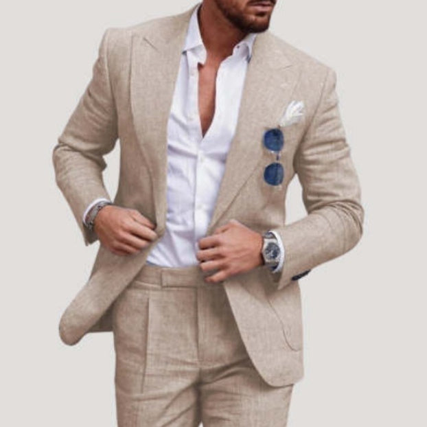 Men's Large Single Row One Button Solid Color Suit Two-piece Set