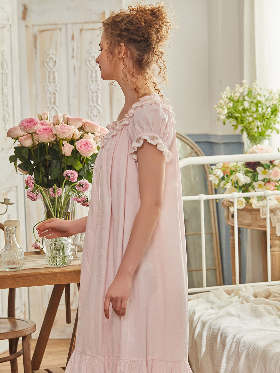 Court Style Female Sweet Princess Short-sleeved Solid Color Household Clothes Pajamas