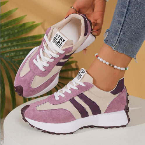 Stripe Lace-up Sneakers Women's Thick Bottom Casual Shoes Breathable Sports Shoes