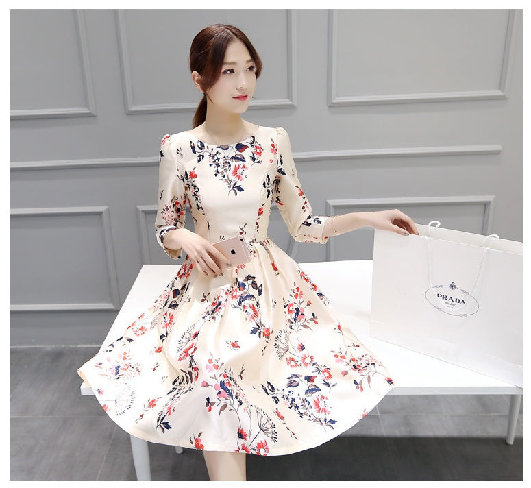 Three-Quarter Sleeve Dress Temperament Base Slim A-Line Skirt