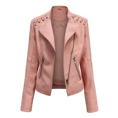Women's Short Leather Jackets Slim Thin Ladies Motorcycle Suits