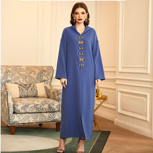 Moroccan Diamond Hooded Robe Muslim Dress