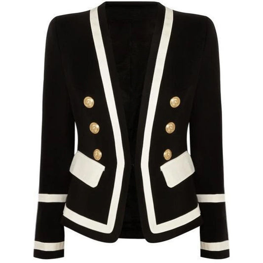 Spot Fashion Handsome Jacket Metal Double-Breasted Black And White Contrast Color Slim Small Suit