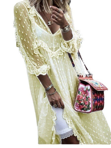 Polka Dot Jacquard Blouse Long Skirt