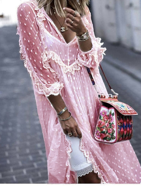 Polka Dot Jacquard Blouse Long Skirt