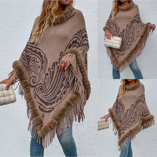 New Wool Collar Pullover Tassel Shawl Sweater Cloak