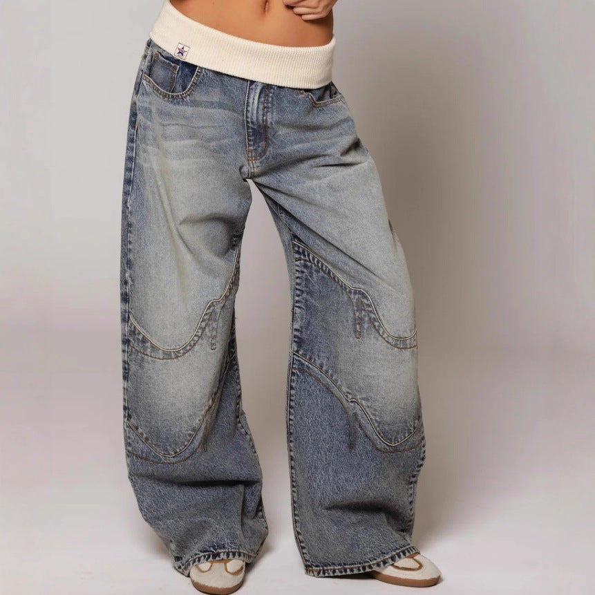 Loose-fitting Straight-leg Jeans With Pockets Fashion Casual Trousers Street-style Pants