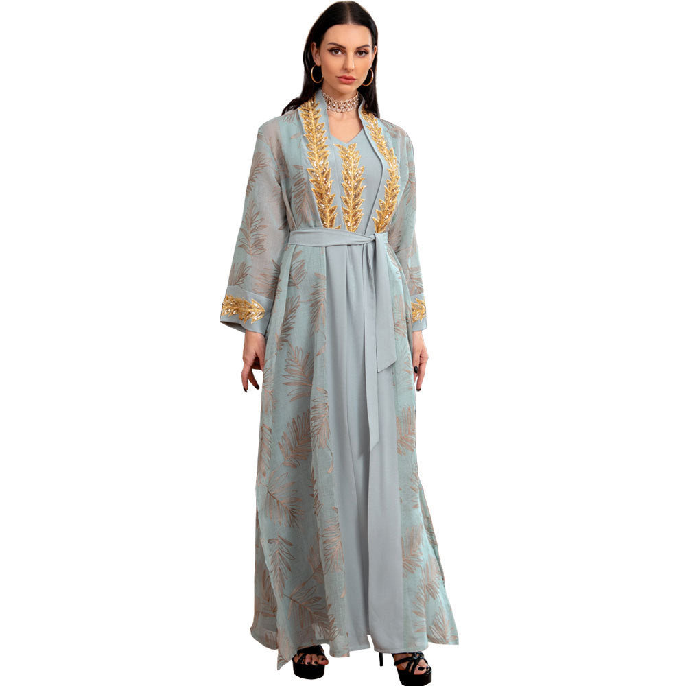 Muslim Ladies Evening Dress Lace-up Skirt Suit Robe