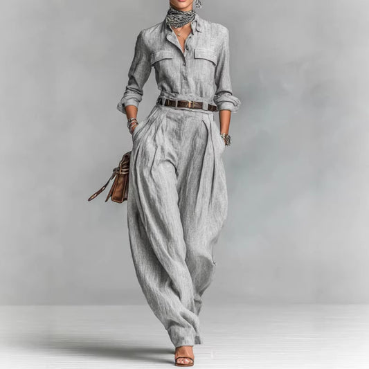 Long-sleeve Shirts And Wide-leg Trousers Offer A Relaxed Stylish And Casual Look