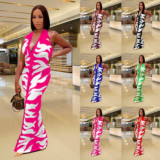 Backless Cardigan Printed Dress Women