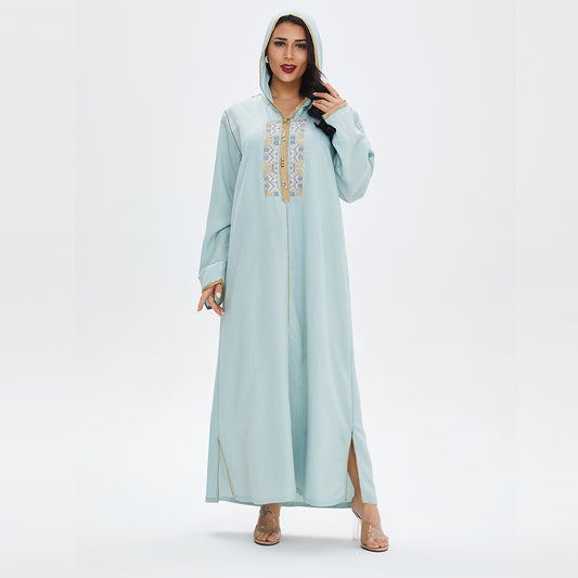 Middle East Moroccan Fashion Casual Long Dress Embroidered Swing