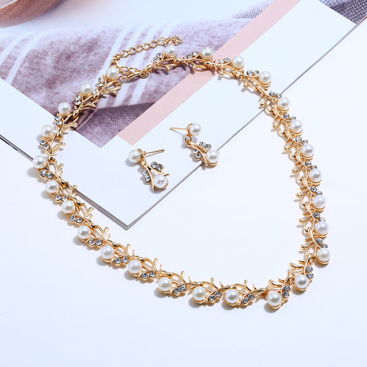 Jewelry set  pearl gold-plated silver necklace