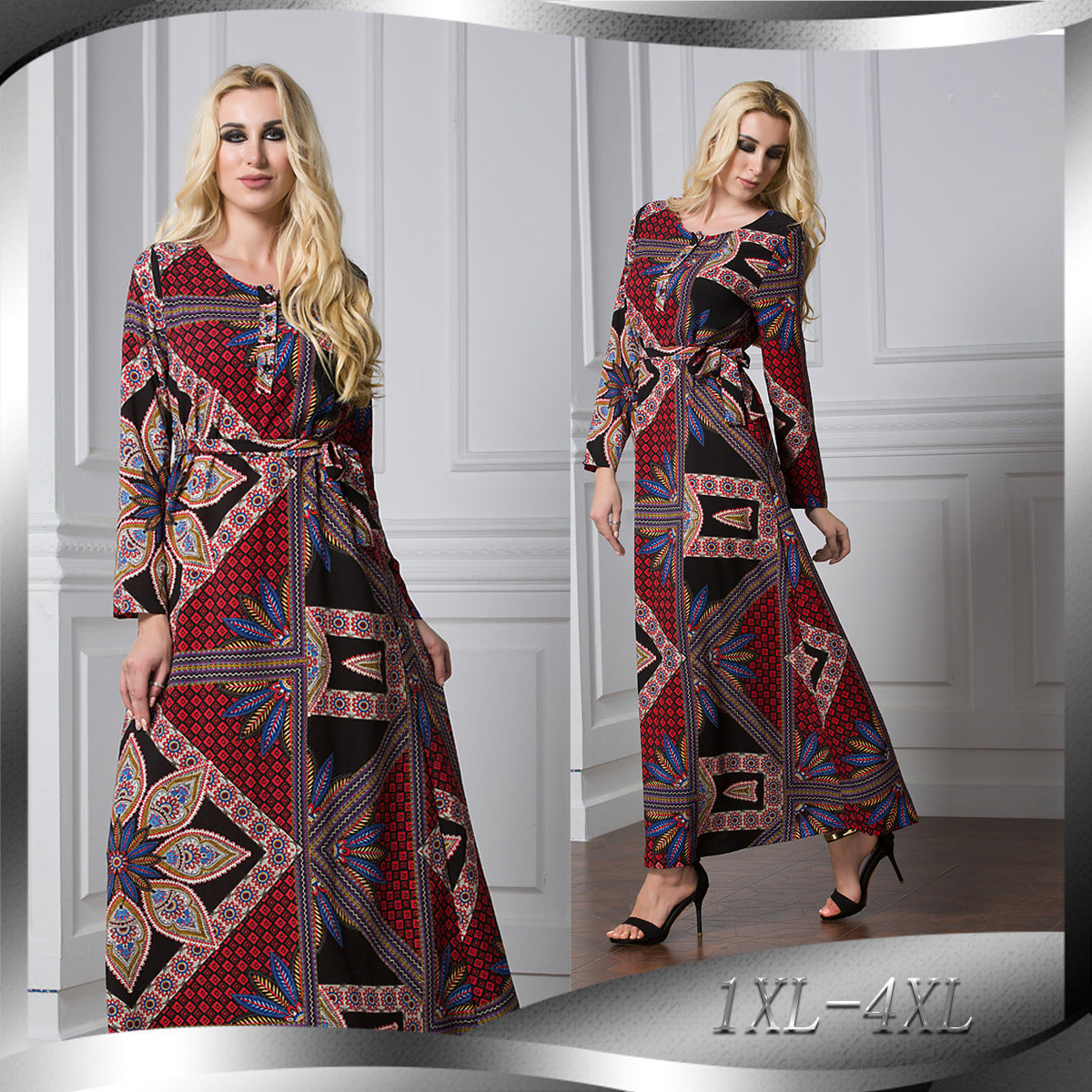 Fashion Long Dress Loose Plus Size Vintage Colorful Abaya