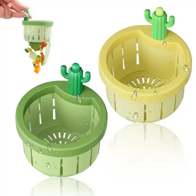 Cactus-style sink strainer with press-to-drain design for easy waste removal.