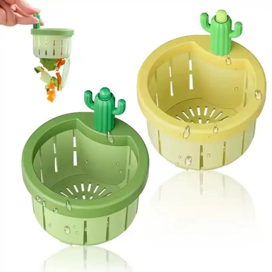 Cactus-style sink strainer with press-to-drain design for easy waste removal.