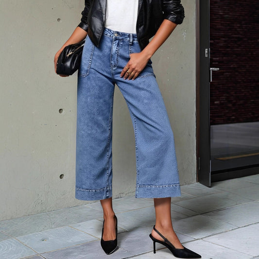 French-style Slimming Straight-leg Cropped Wide-leg Pants