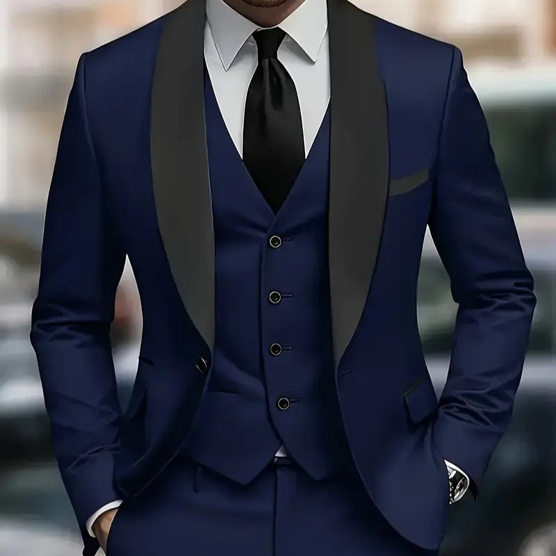 Men Business-Casual Three-Piece Suit Slim Fit
