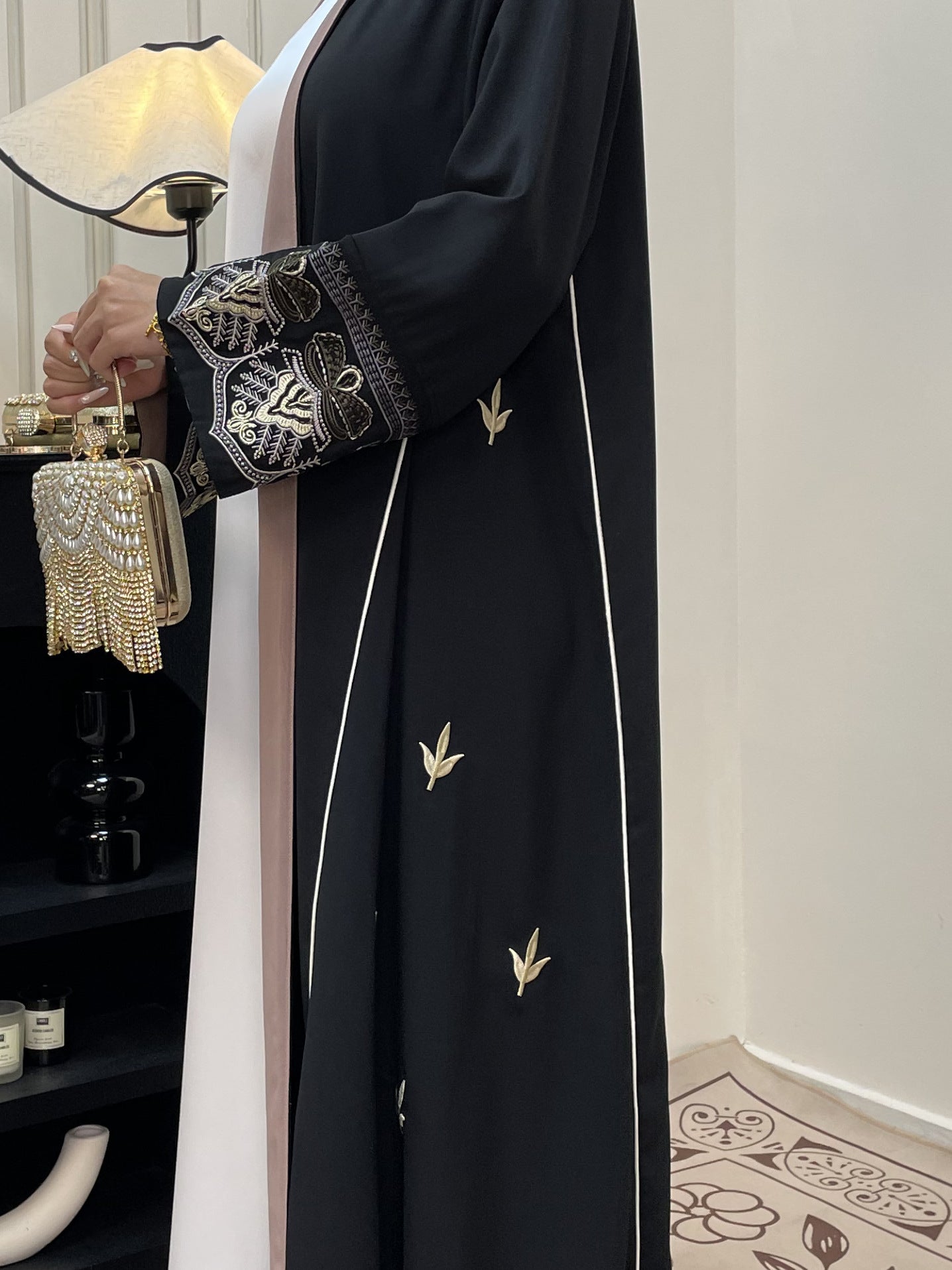 Muslim Women's Simple Colorblock Embroidery Coat Dress Robe