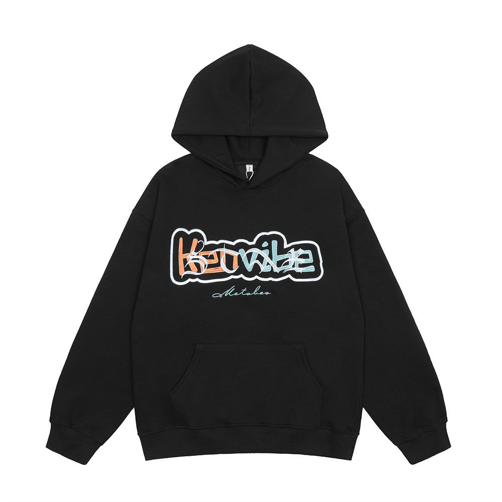 Men's Design Embroidery Niche Loose Fleece-lined Hoodie Shirt