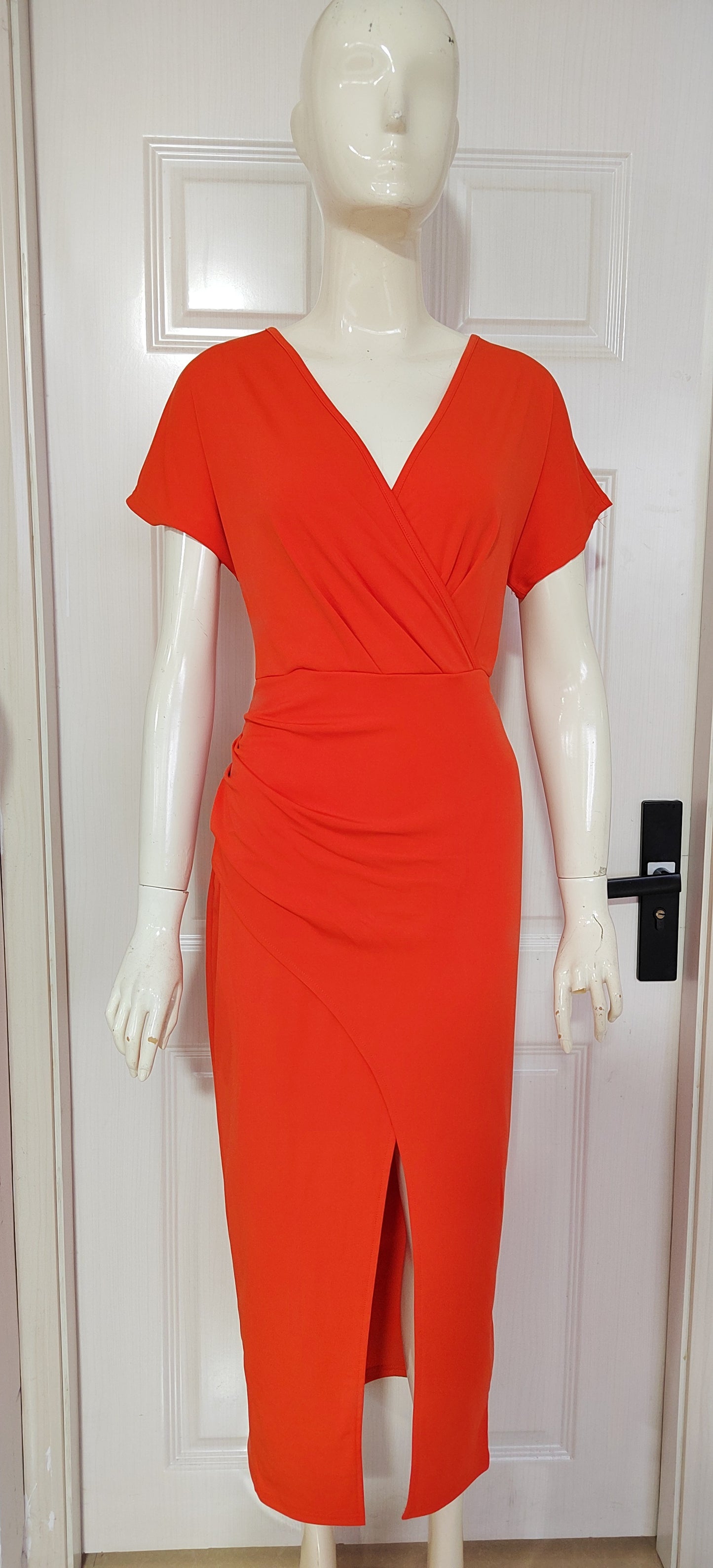 Slim-fit Short-sleeved Dress Fashion Sexy Split V-neck Dress Summer