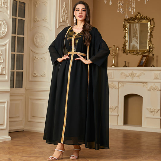 Sequin Embroidery Chiffon Two-piece Set Abaya Dress