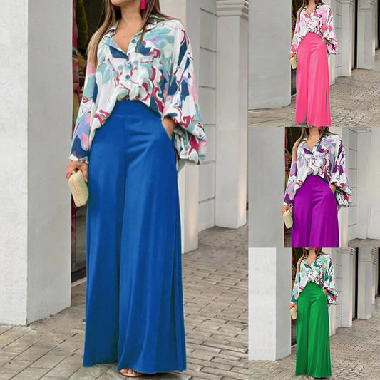 Fashionable Printed Wide-leg Pants