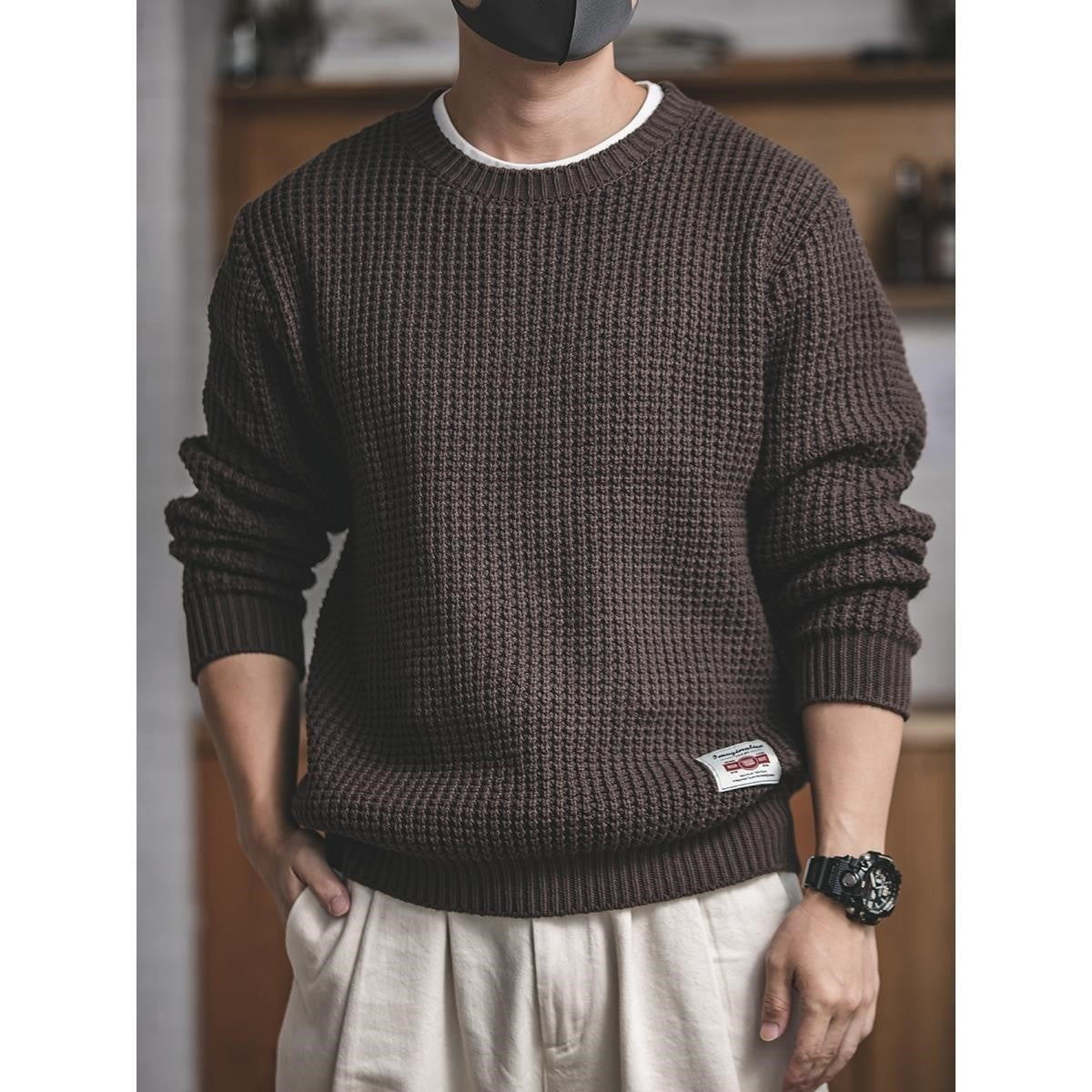 Round Neck Thick Wool Sweater Knit Loose Men