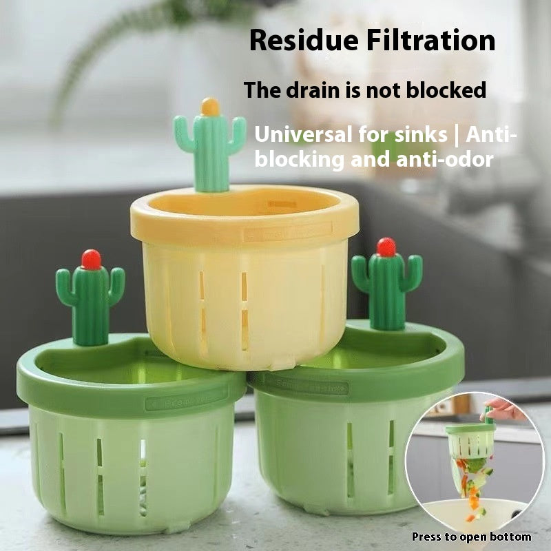 Cactus-style sink strainer with press-to-drain design for easy waste removal.