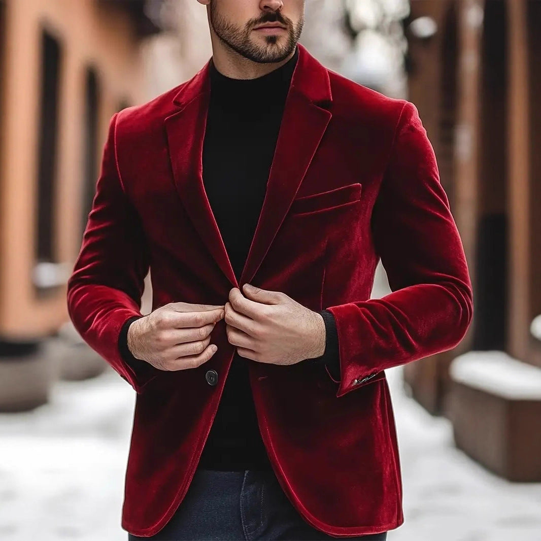 Velvet Blazer For Men Slim-fit Wedding Suit