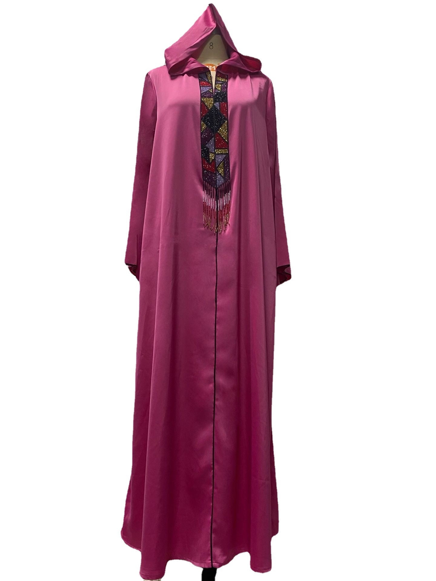 Hooded Robe Purple Abaya Dress With Diamond Tassels Women