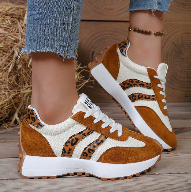 Stripe Lace-up Sneakers Women's Thick Bottom Casual Shoes Breathable Sports Shoes