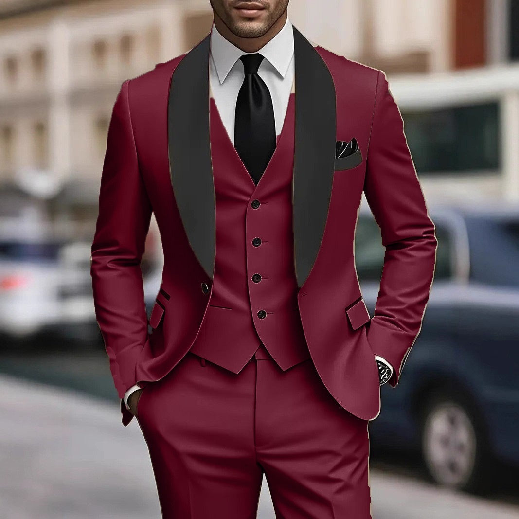 Men Business-Casual Three-Piece Suit Slim Fit