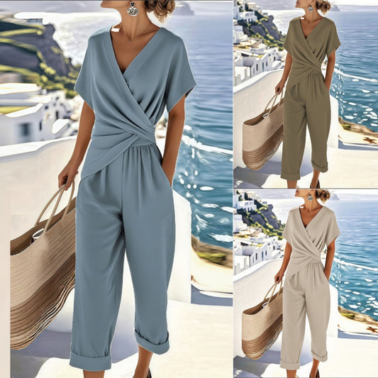 Women's Two Pieces Set Fashion Solid Color Irregular Short Sleeve Suit Summer