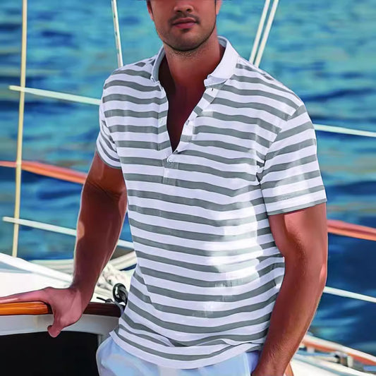 Men's Short-sleeve Polo Shirt Striped Casual Top