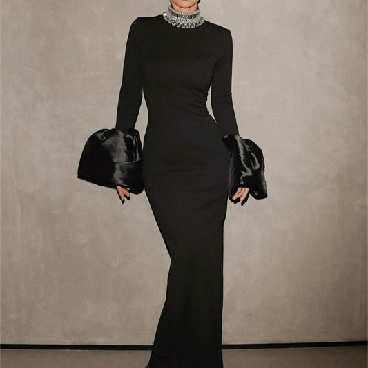 Customized Diamond Long Sleeved Heavy Industry Bandage Dress for Arabian Special Class Events