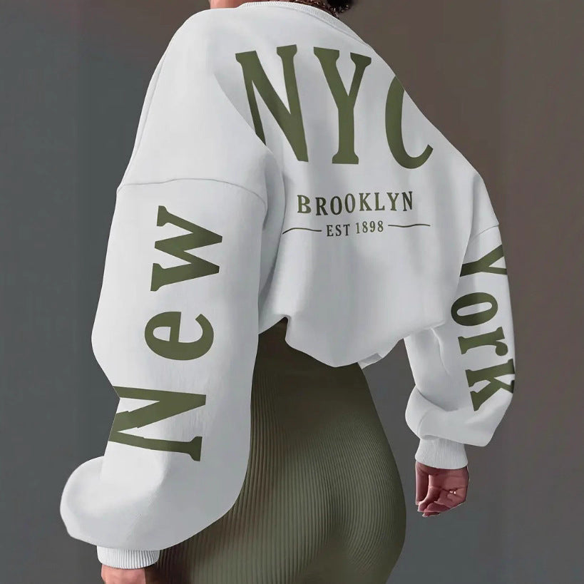 Letter Print Loose Round Neck Sweater