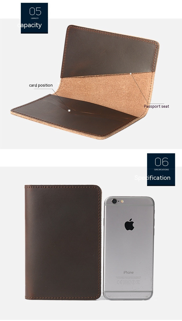 Genuine Leather Passport Holder Vertical Cowhide Handmade