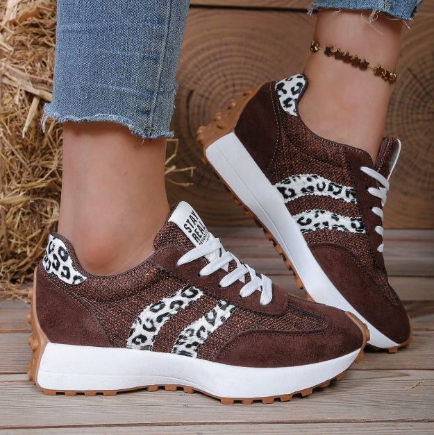 Stripe Lace-up Sneakers Women's Thick Bottom Casual Shoes Breathable Sports Shoes
