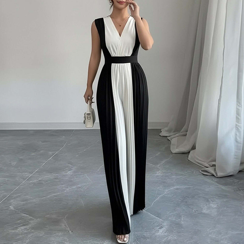 Women’s Elegant Long-Sleeve V-Neck Printed Jumpsuit