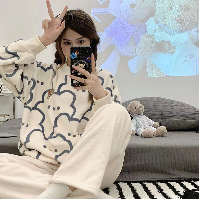 Foreign Flannel Pajamas Suit Women