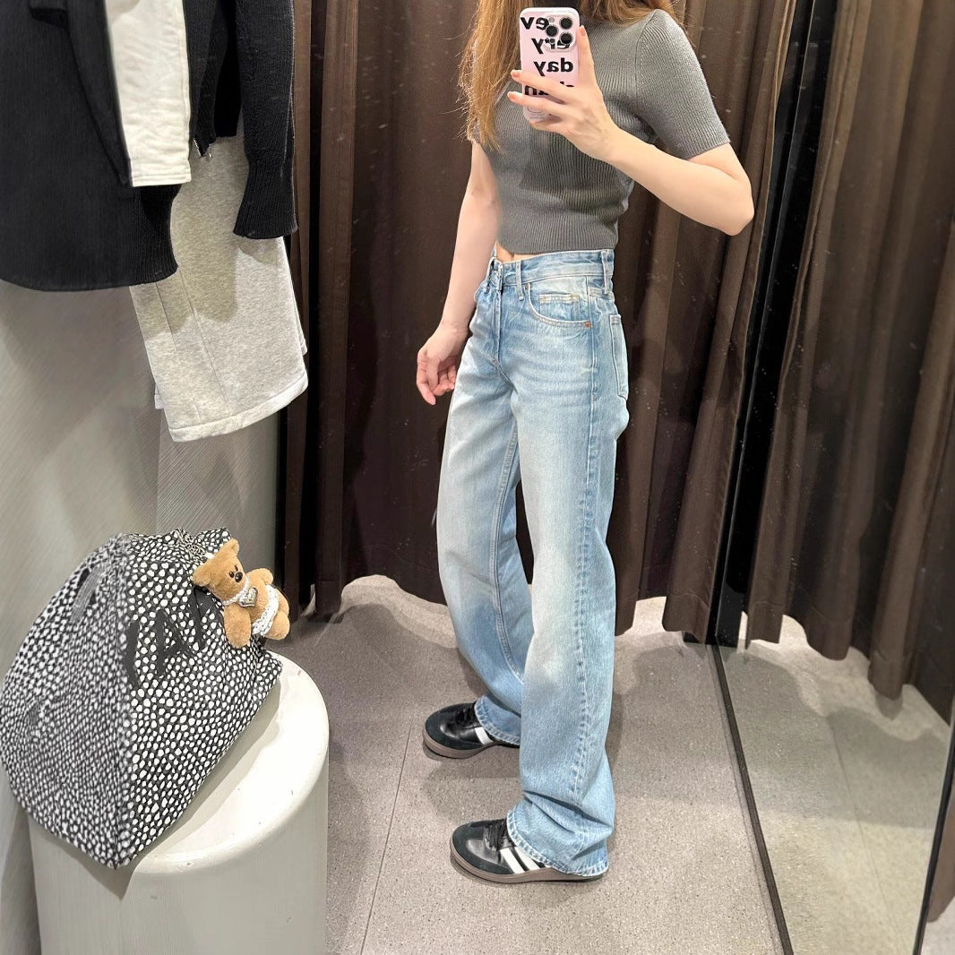 Plus Size American Washed Straight Jeans For Women Spring New