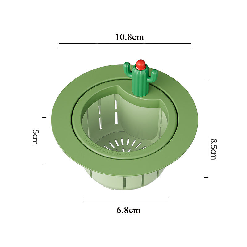 Cactus-style sink strainer with press-to-drain design for easy waste removal.