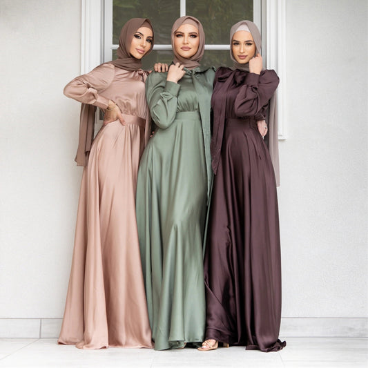 Fashion Large Hem Satin Muslim Women’s Dress